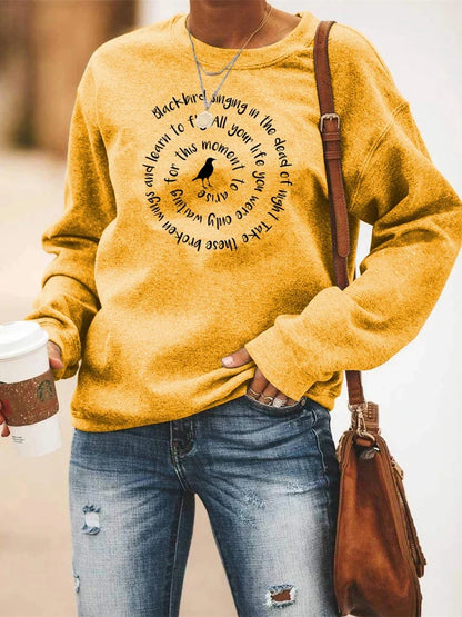 Damen Sweatshirt Rundhals mit Vogel-Print und Spruch