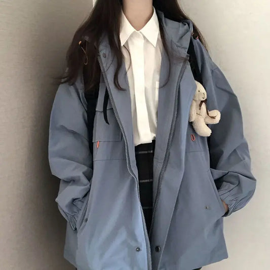 Chaqueta unisex con capucha y corte holgado, azul