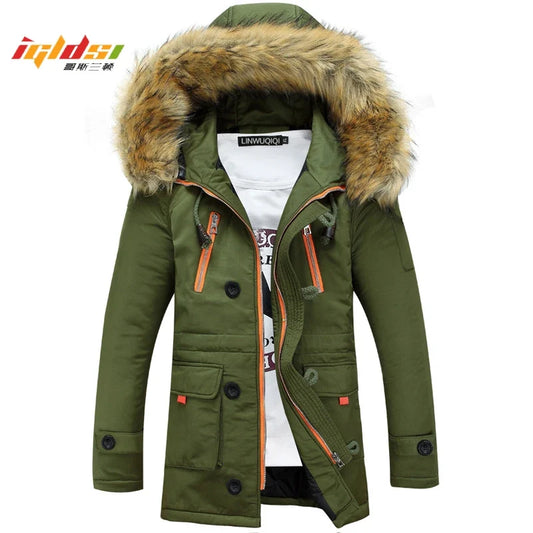 Herren Winterjacke mit Kapuze und Kunstfellkragen - warmer Parka