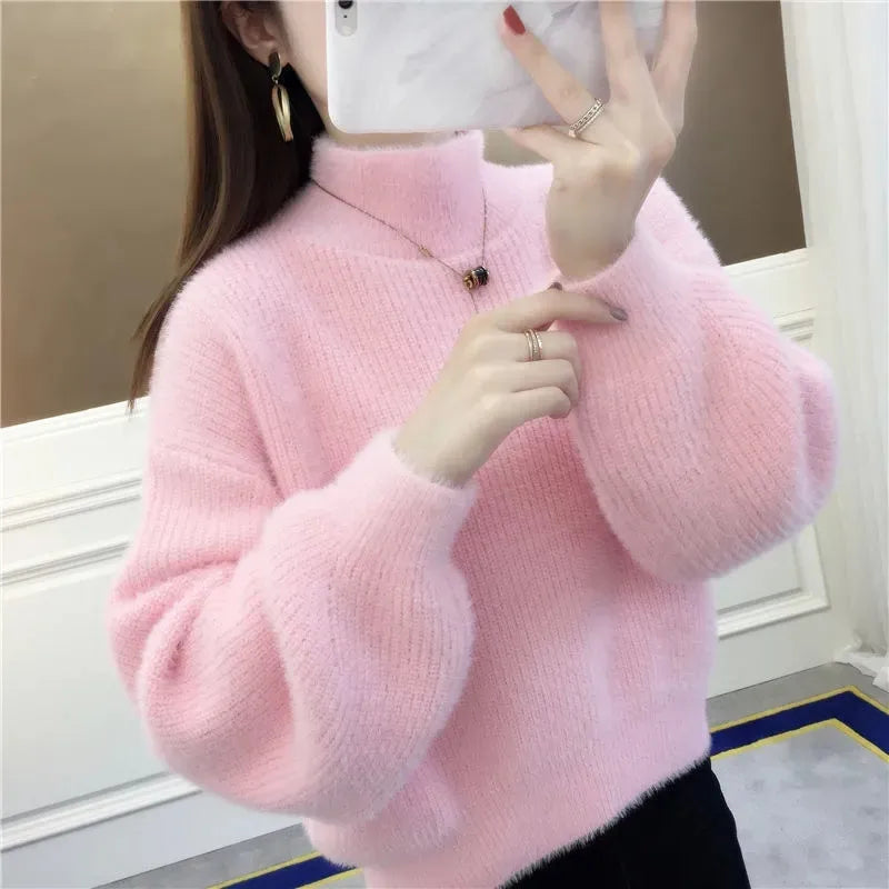 Weicher Damen Pullover mit Rollkragen und Puffärmeln
