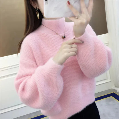 Weicher Damen Pullover mit Rollkragen und Puffärmeln