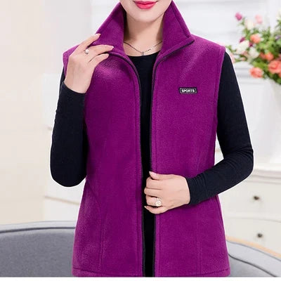 Damen Fleece Weste mit Stehkragen Reißverschluss Violett