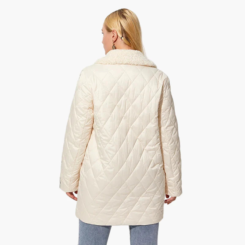 Manteau matelassé femme avec col en fausse fourrure et inscription tendance – Manteau d'hiver décontracté pour le quotidien et les loisirs
