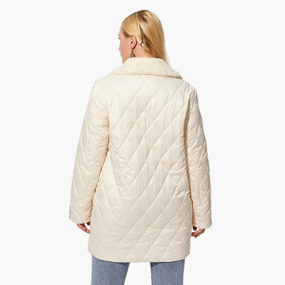Manteau matelassé femme avec col en fausse fourrure et inscription tendance – Manteau d'hiver décontracté pour le quotidien et les loisirs