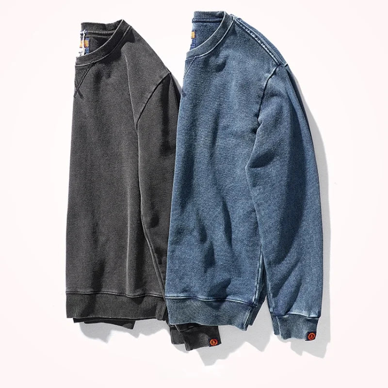 Unisex Sweatshirt Rundhals Washed Blau Vintage Look