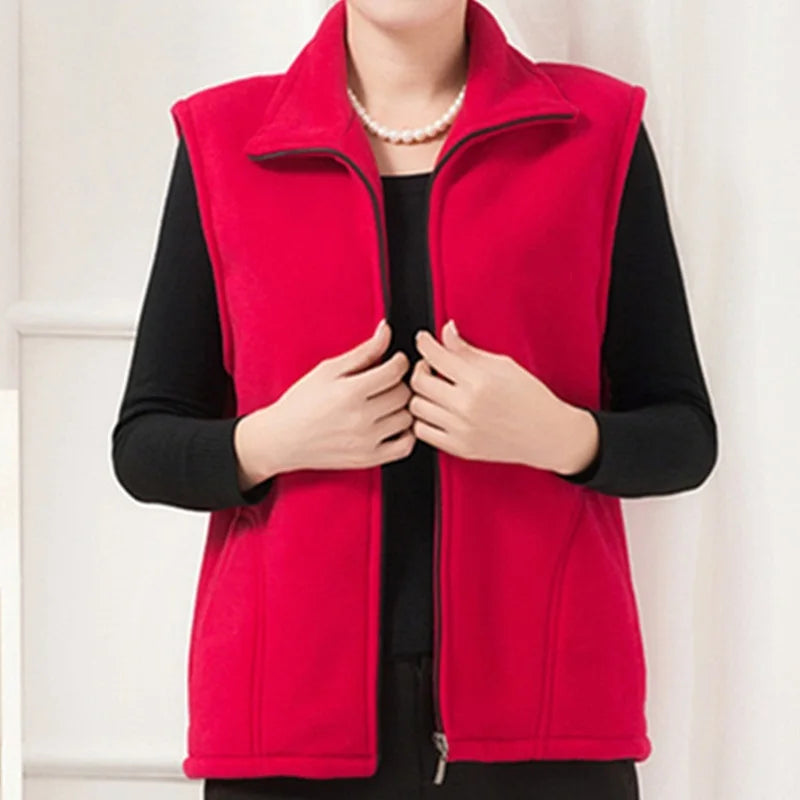 Damen Fleece Weste mit Stehkragen Reißverschluss Violett