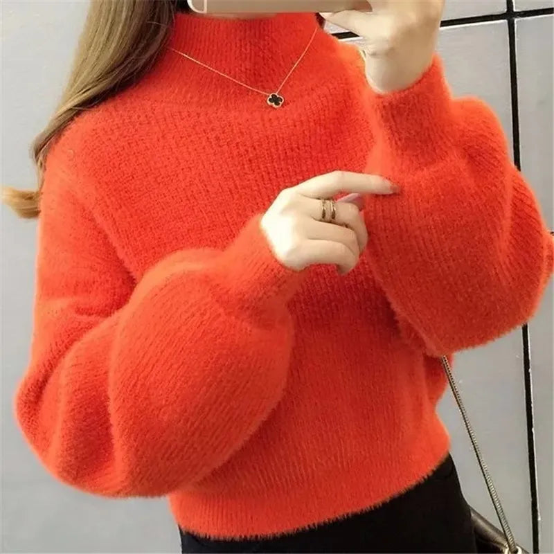 Weicher Damen Pullover mit Rollkragen und Puffärmeln