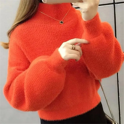Weicher Damen Pullover mit Rollkragen und Puffärmeln
