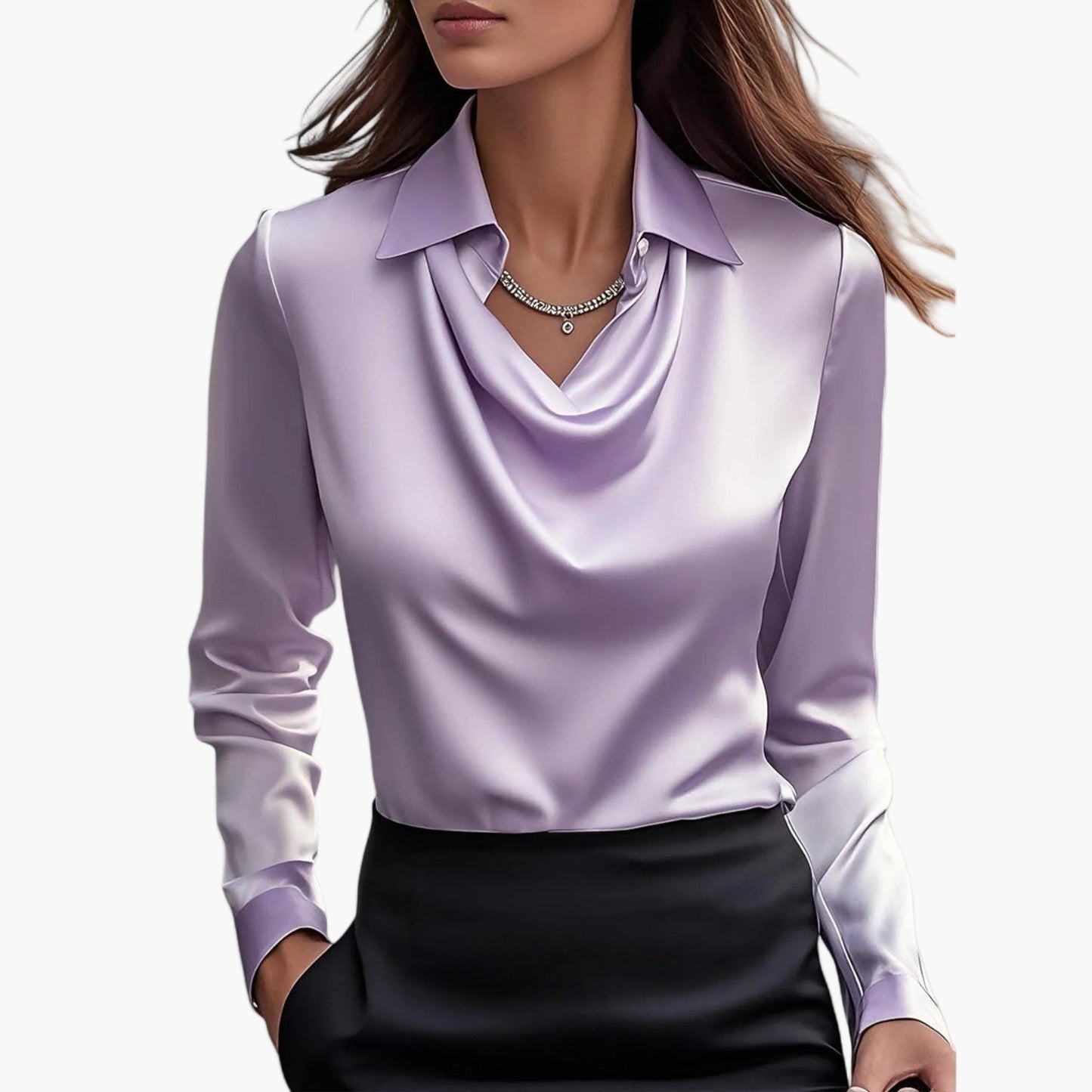 Blouse business femme à col cascade – Élégante blouse à manches longues pour bureau et occasions festives