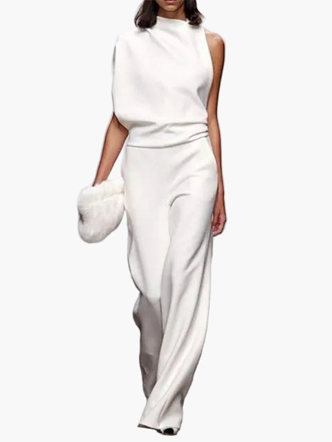 Dam Jumpsuit Elegant Minimalistisk – Ärmellös, Vida Ben, Kontor & Evenemang
