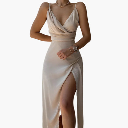 Vestido de noche para mujer con abertura y escote cruzado – Vestido largo elegante para ocasiones especiales