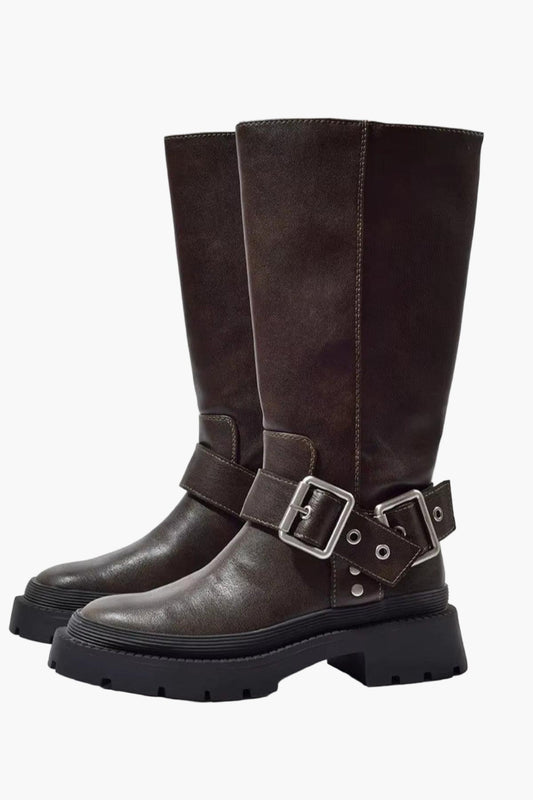 Dam Stövlar med spännen och högt skaft – Retroinspirerade vardagsboots