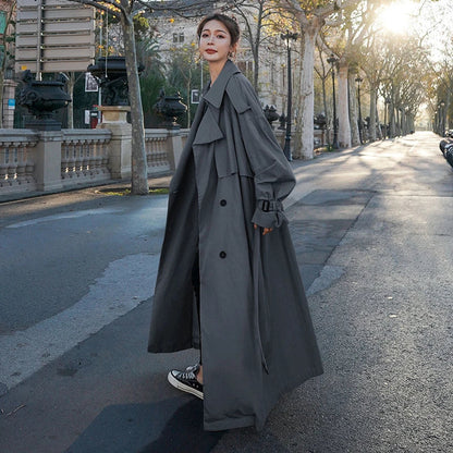 Dames Trenchcoat – Oversized, dubbelgeknoopt, lange jas voor dagelijks gebruik en zakelijk