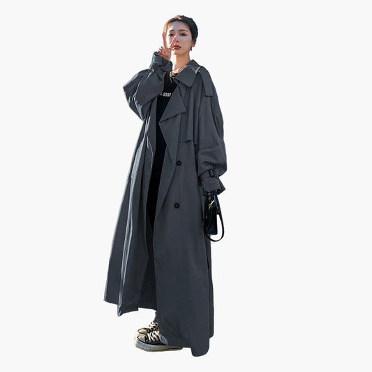 Dam Trenchcoat – Oversized, dubbelknäppt, lång kappa för vardag och arbete