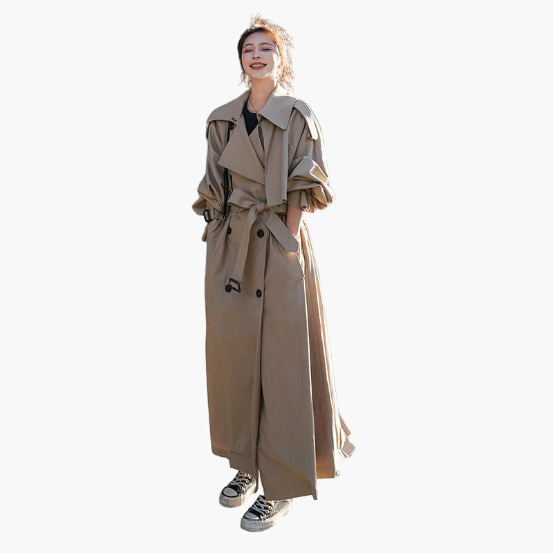 Dames Trenchcoat – Oversized, dubbelgeknoopt, lange jas voor dagelijks gebruik en zakelijk