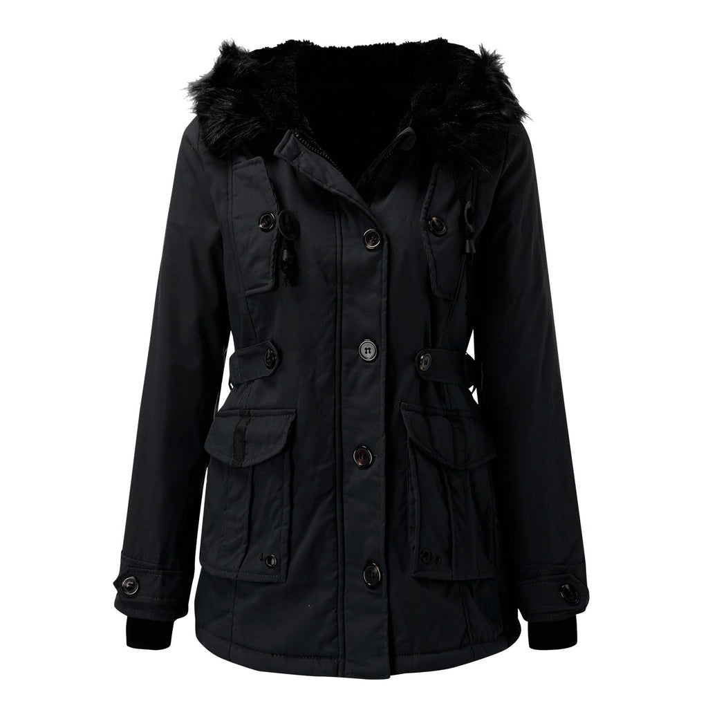 Parka voor dames met capuchon, knopen en zakken