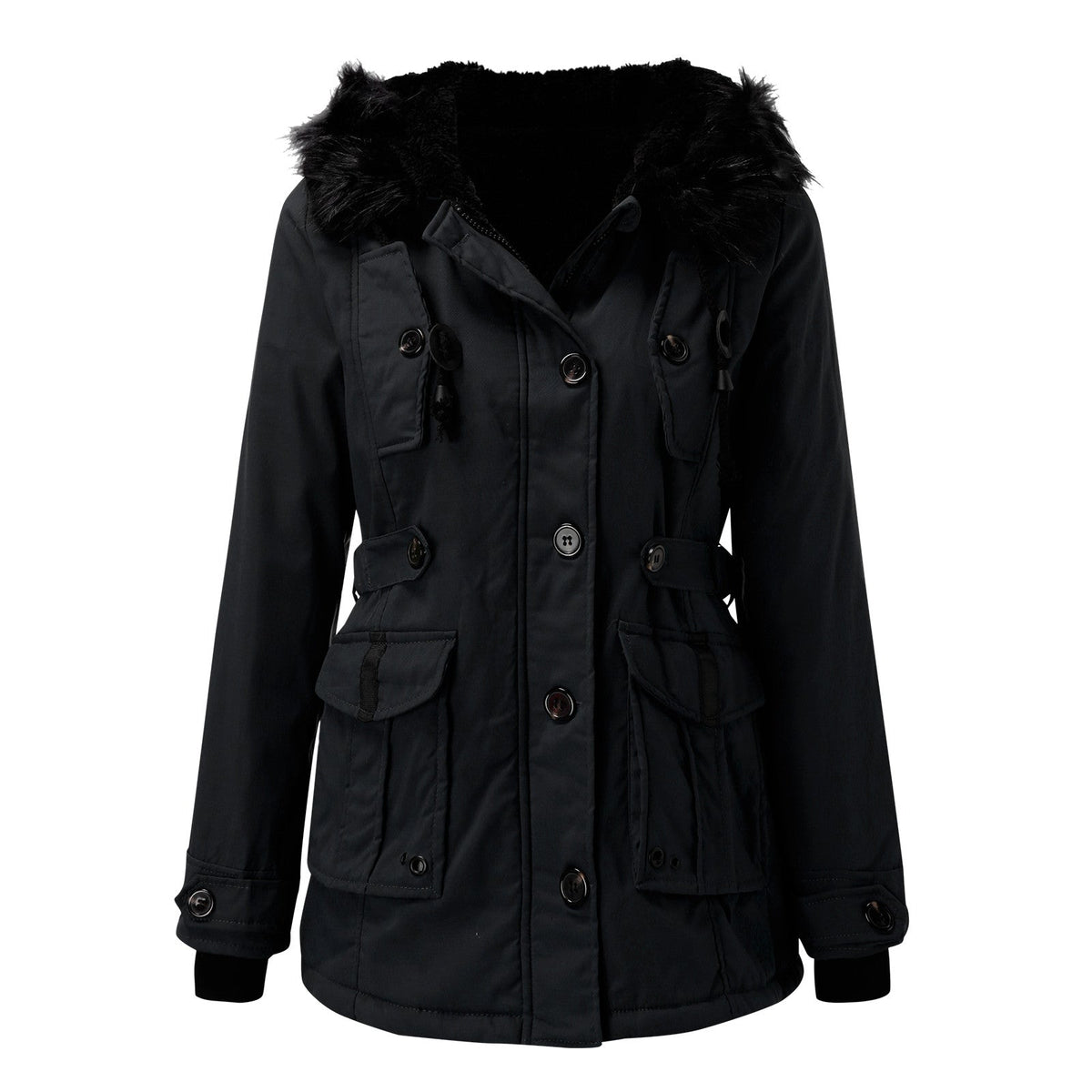 Parka voor dames met capuchon, knopen en zakken