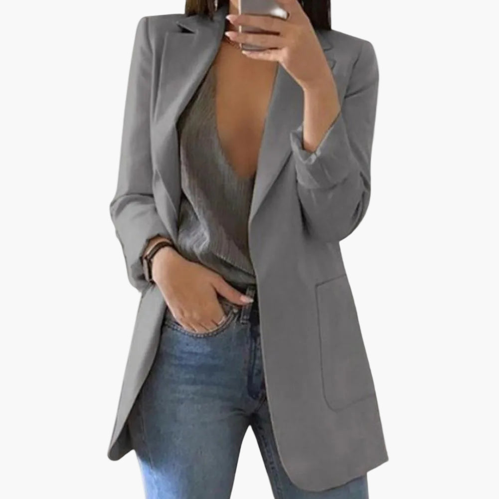 Dame Lang Elegant Blazer – Åben Front, Business & Fritid, Moderne Snit