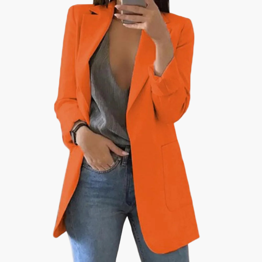 Dame Lang Elegant Blazer – Åben Front, Business & Fritid, Moderne Snit