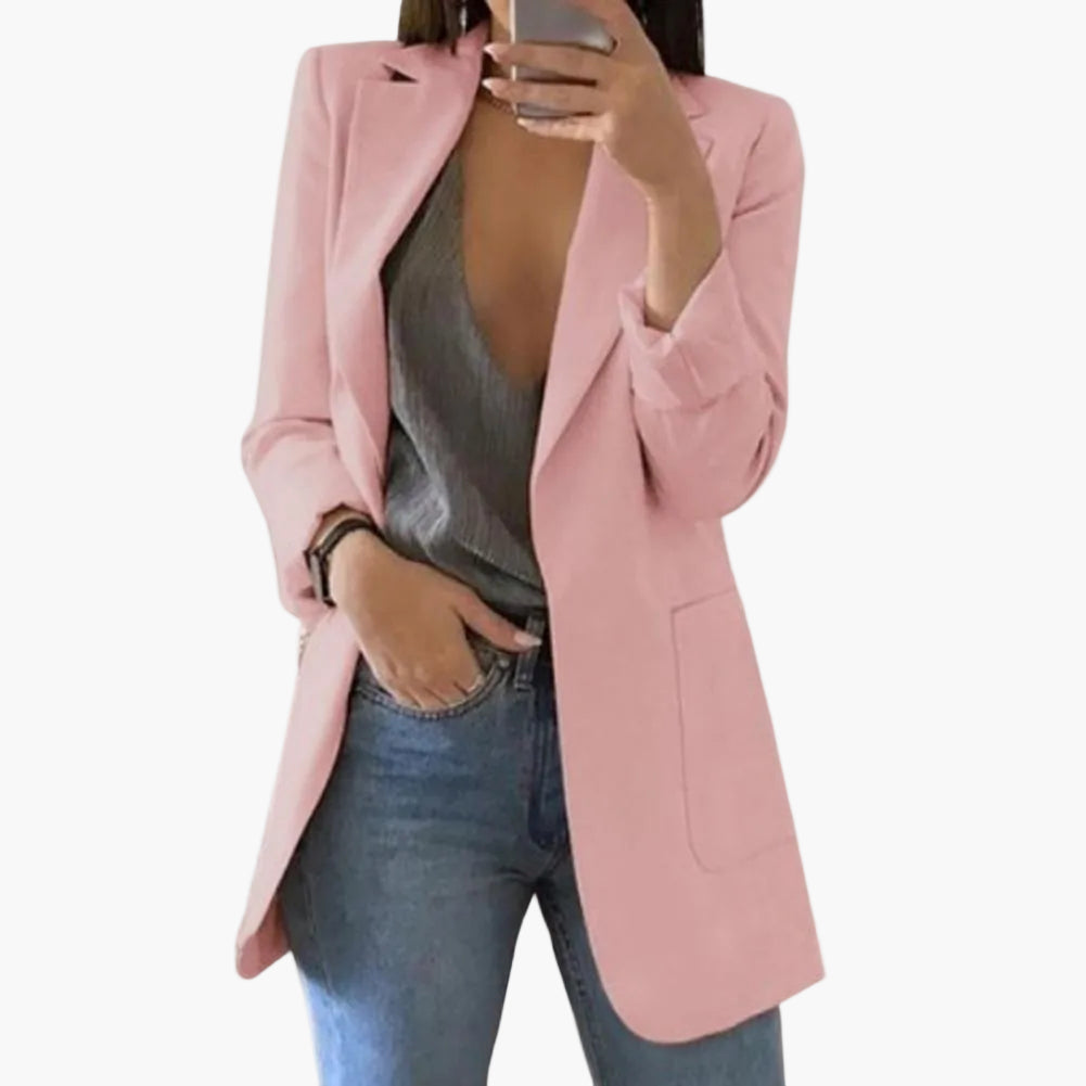 Dame Lang Elegant Blazer – Åben Front, Business & Fritid, Moderne Snit
