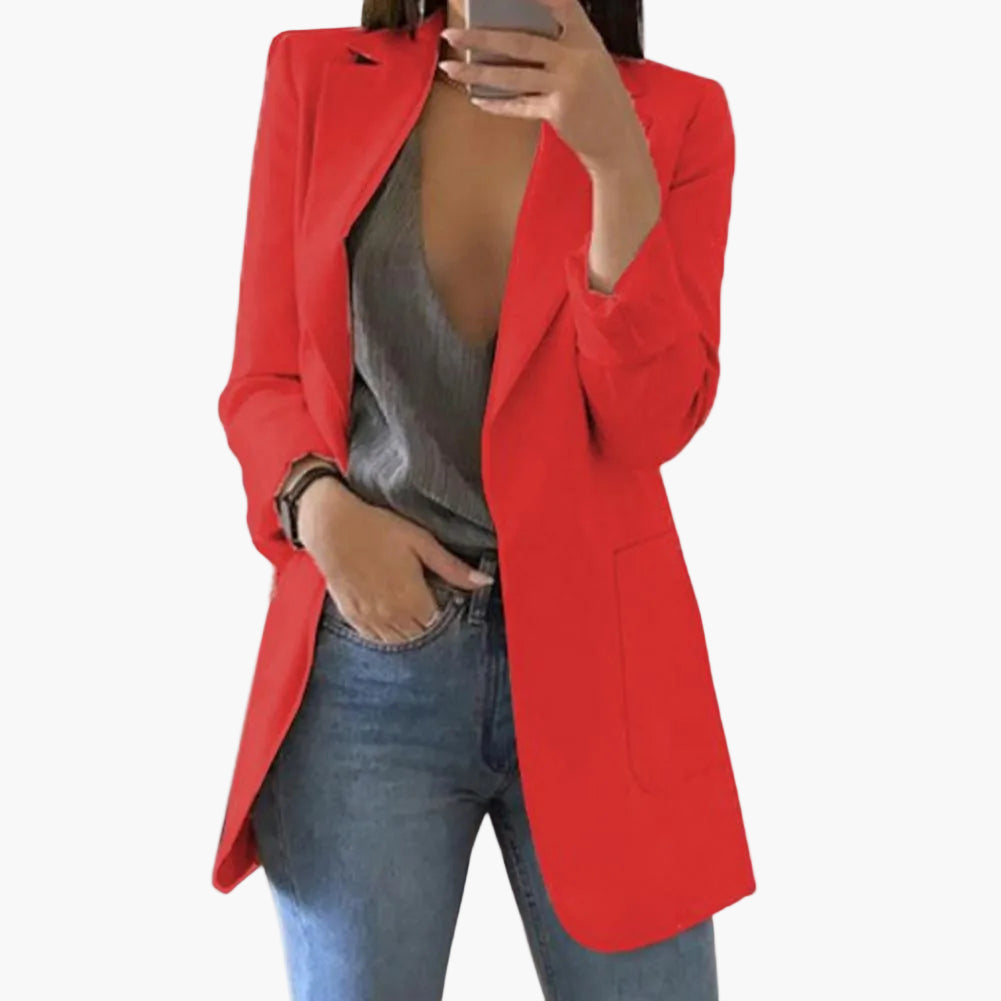 Dame Lang Elegant Blazer – Åben Front, Business & Fritid, Moderne Snit