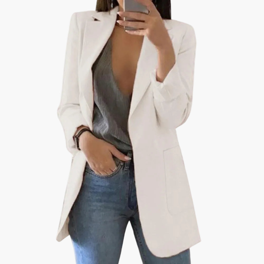 Dame Lang Elegant Blazer – Åben Front, Business & Fritid, Moderne Snit