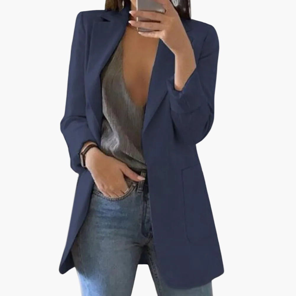 Dame Lang Elegant Blazer – Åben Front, Business & Fritid, Moderne Snit