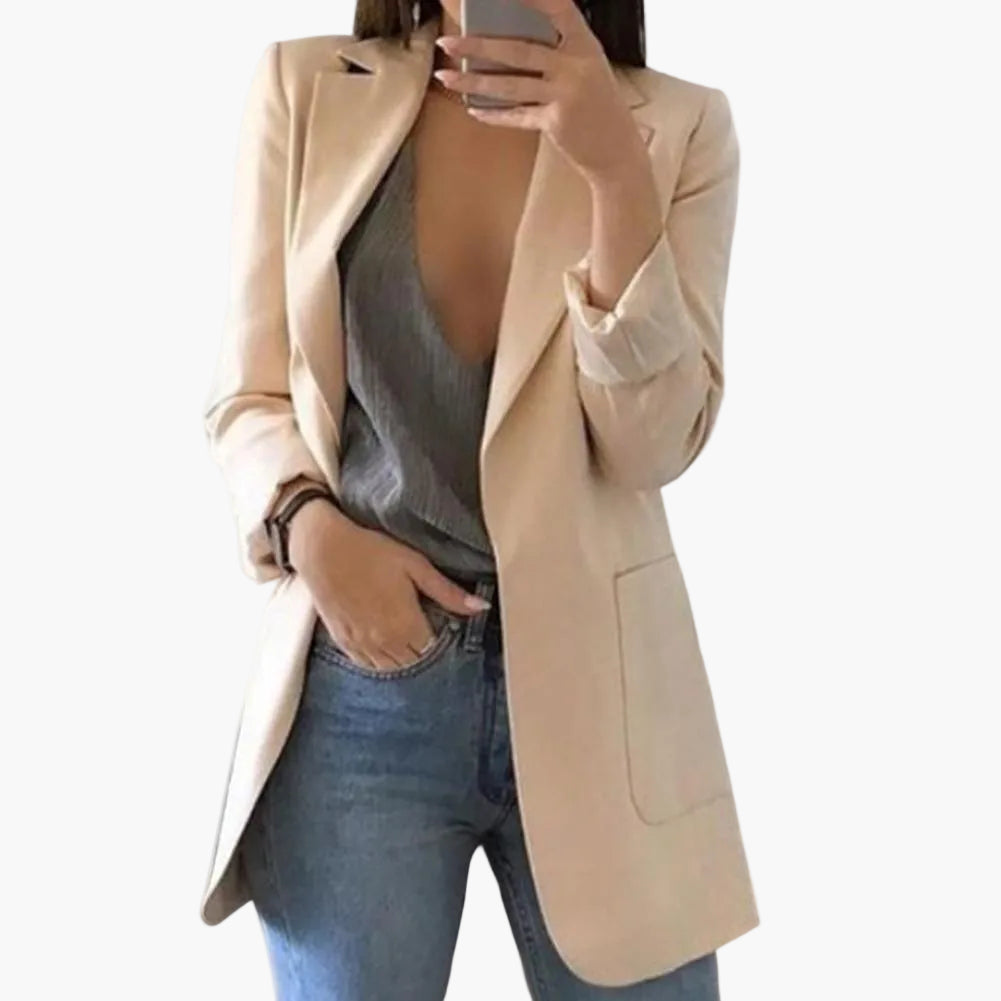 Dame Lang Elegant Blazer – Åben Front, Business & Fritid, Moderne Snit