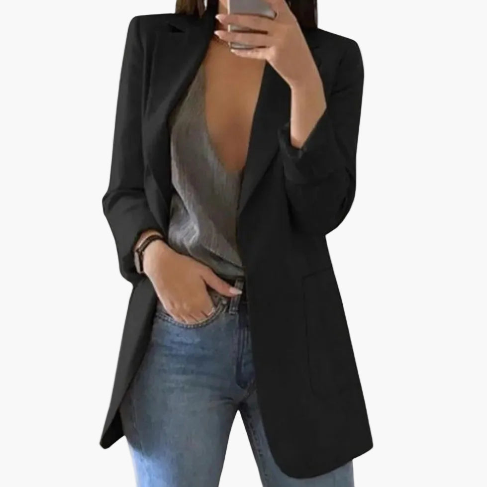 Dame Lang Elegant Blazer – Åben Front, Business & Fritid, Moderne Snit