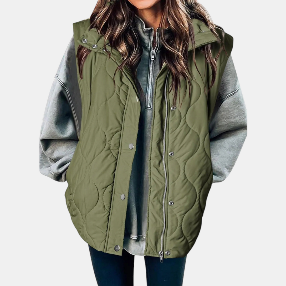 Bodywarmer voor dames met capuchon, knopen en zakken
