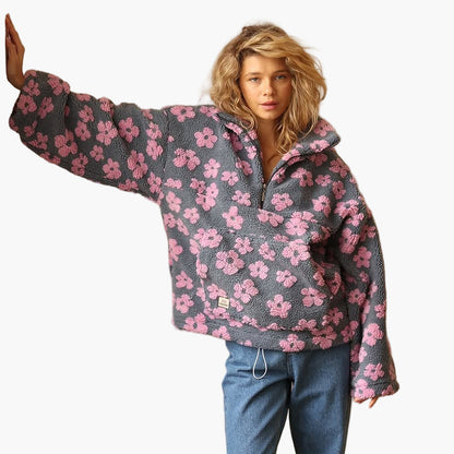 Pull polaire bohème femme à motif floral – Sweat douillet pour loisirs en automne et soirées cosy