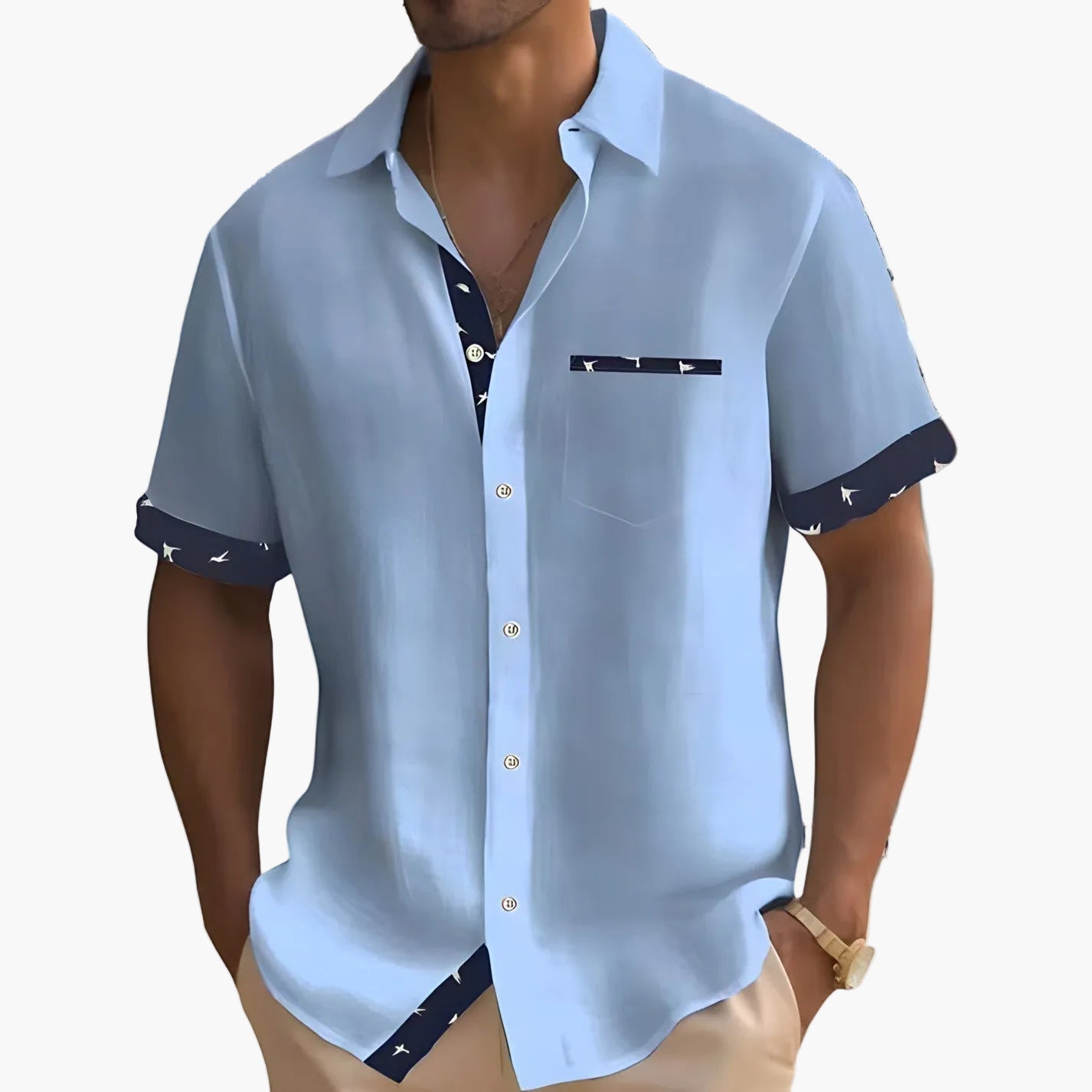 Herren Freizeithemd mit Kontrast-Details für stilvolle Sommer-Looks