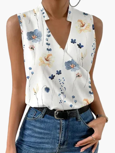 Top estivo da donna scollo a V effetto incrociato senza maniche – Camicia elegante per tempo libero e ufficio