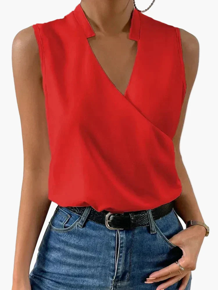 Top estivo da donna scollo a V effetto incrociato senza maniche – Camicia elegante per tempo libero e ufficio