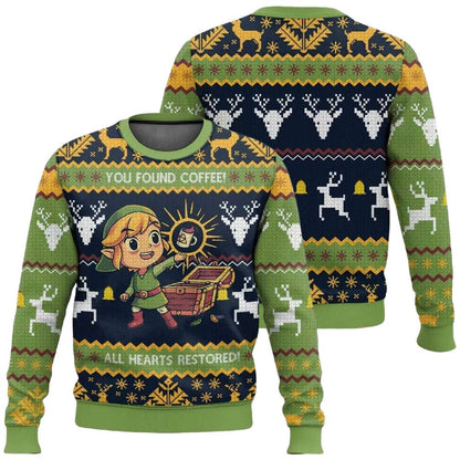 Maglione Ugly Christmas Sweater unisex Gaming – Divertente maglione retrò con design Coffee & cuore per fan