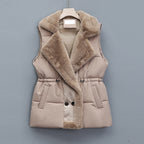 Gewatteerde bodywarmer voor dames met sjaalkraag van imitatiebont en taillekoord