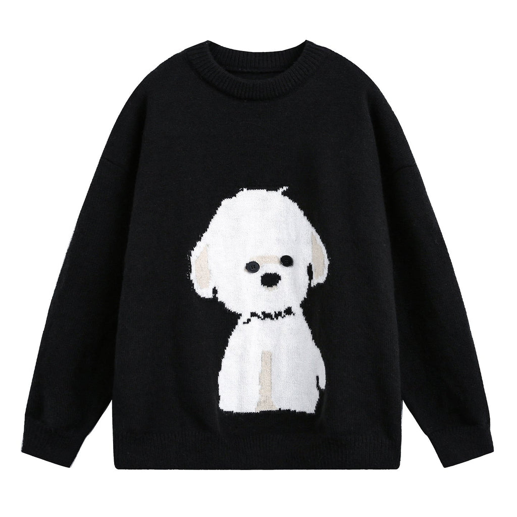 Oversized trui voor dames met ronde hals en hondenmotief