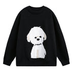 Oversized trui voor dames met ronde hals en hondenmotief