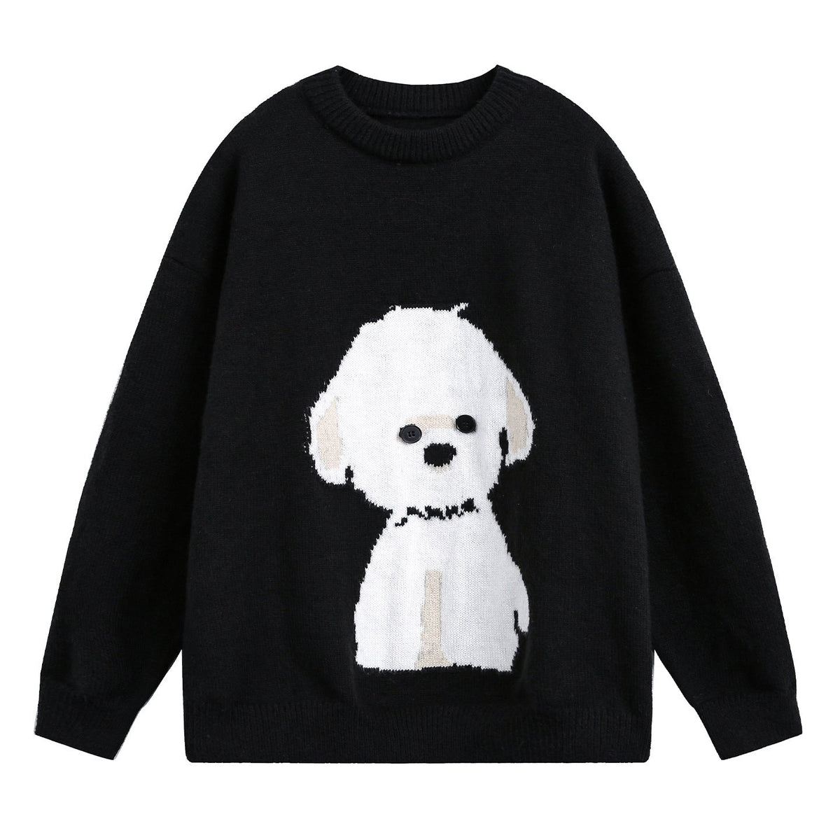 Oversized trui voor dames met ronde hals en hondenmotief