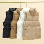 Gewatteerde utility-bodywarmer voor dames met opstaande kraag en grote klepzakken