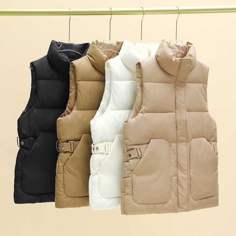 Gewatteerde utility-bodywarmer voor dames met opstaande kraag en grote klepzakken