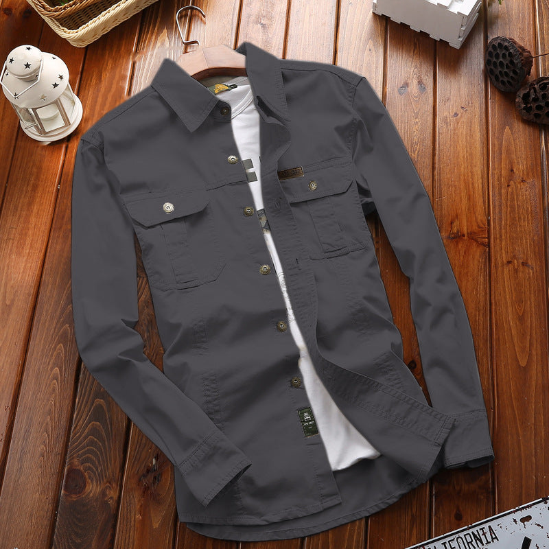 Canvas overshirt voor heren met borstzakken met klep en verstevigde naden