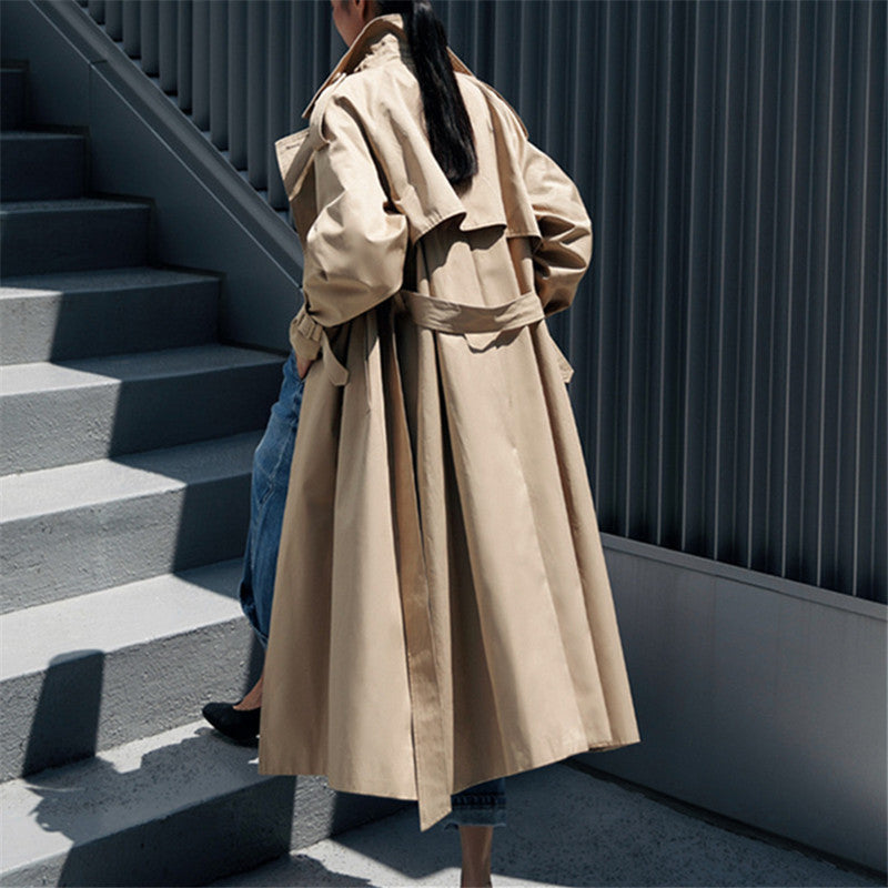 Oversized trenchcoat voor dames met stormflap en afneembare strikceintuur