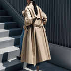 Oversized trenchcoat voor dames met stormflap en afneembare strikceintuur