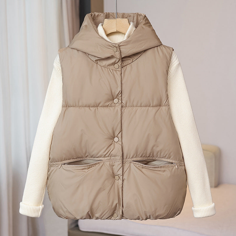 Gewatteerde bodywarmer voor dames met opstaande kraag en ritszakken
