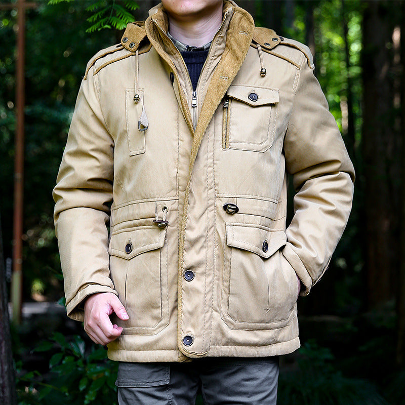 Parka voor heren met capuchon, koord, knopen en zakken