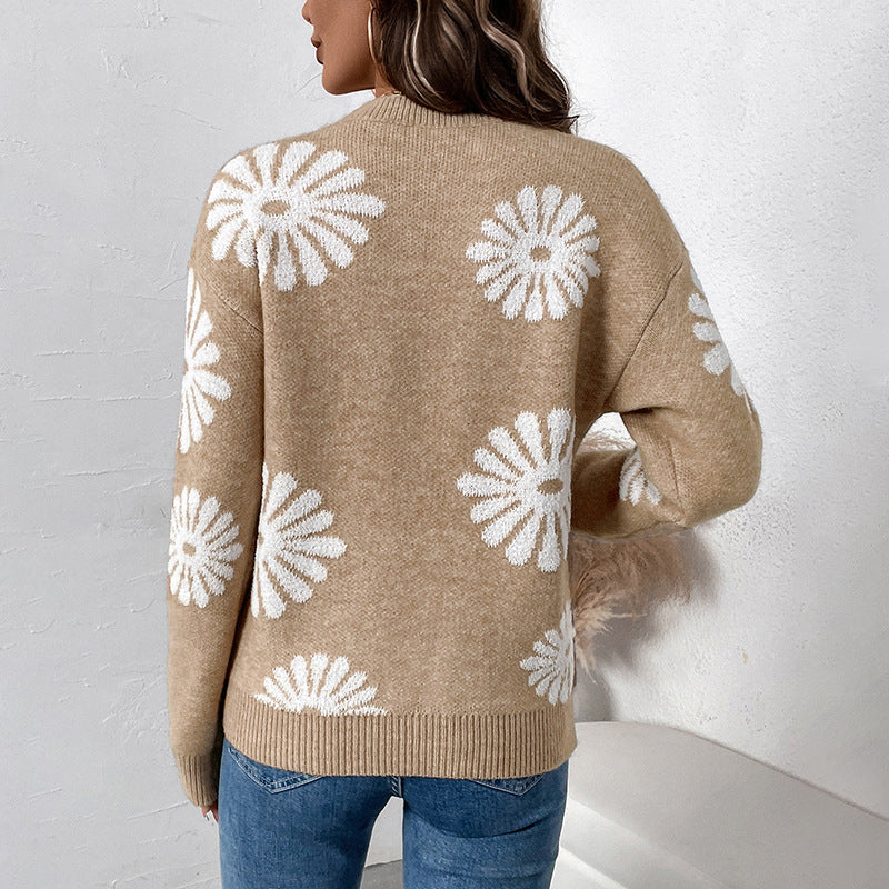 Sophie | Trui voor dames met bloemenmotief, ronde hals en lange mouwen