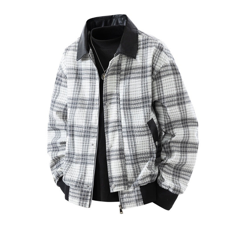 Geruit overshirt voor heren met kraag van imitatieleer en warme voering