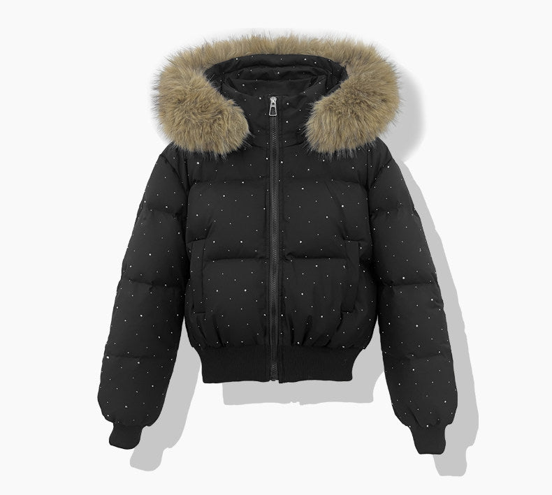 Korte doorgestikte blouson voor dames met afneembare capuchon