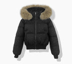 Korte doorgestikte blouson voor dames met afneembare capuchon